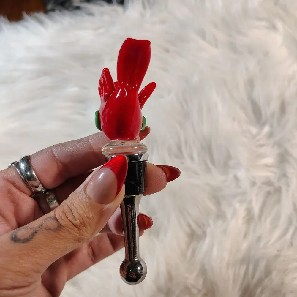 BW Art Glass Wine Bottle Stopper Red Bird Gift Holiday Christmas Decoration